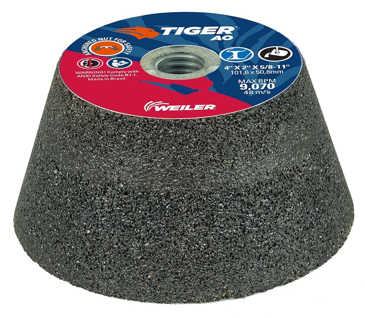 Weiler 68350 TIGER AO Type 11 Flaring Cup Wheel, A16-Q, 4/3 x 2 x 5/8-11, Rim 1", Back 3/4", (Pack of 5)