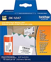 Brother Genuine DK-1247 Die-cut Large Shipping White Paper Labels for Brother QL Label Printers – 180 Labels per Roll 4.07” x 6.4” (103mm x 164 mm) 1 Roll Labels