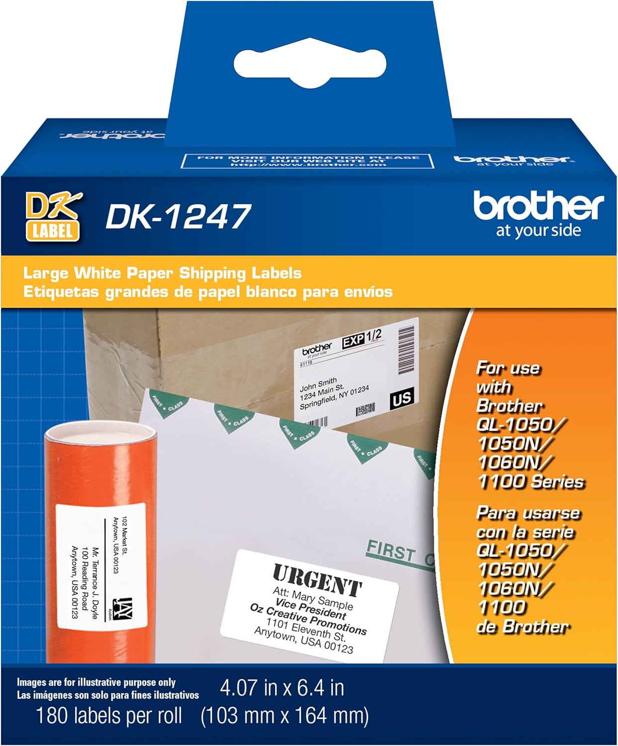 Brother Genuine DK-1247 Die-cut Large Shipping White Paper Labels for Brother QL Label Printers