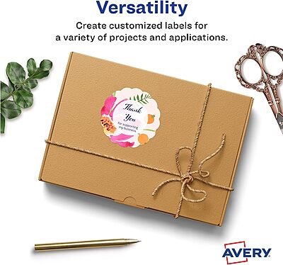 Avery Matte White Round Scalloped Labels, Sure Feed Technology, 2.5" Diameter