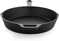 MegaChef 10 Inch Round Preseasoned Cast Iron Frying Pan with Handle in Black