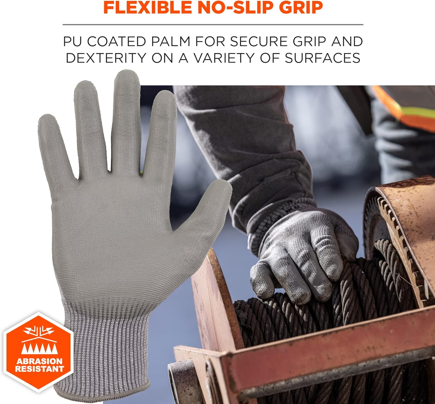 Ergodyne ProFlex 7024 Cut Resistant Work Gloves, ANSI A2, PU Coated Palms