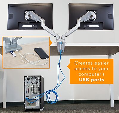 Mount-It! Dual Monitor Arm Mount Desk Stand | 2 x 3.0 USB Ports | Articulating Mechanical Spring Height Adjustable | Fits
