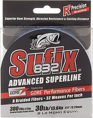 Sufix 300 Yard 832 Advanced Superline Braid Fishing Line - Coastal Camo