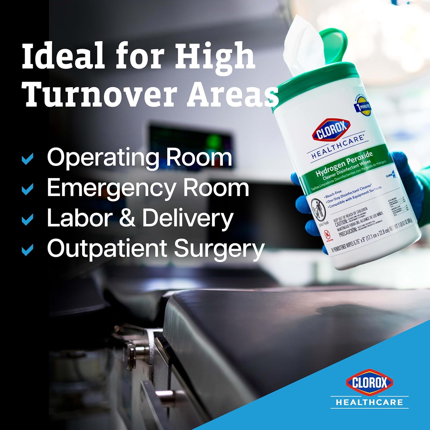 Clorox Healthcare Hydrogen Peroxide Cleaner Disinfectant Wipes, 12" x 11", Bucket, 185 Count (Package May Vary)