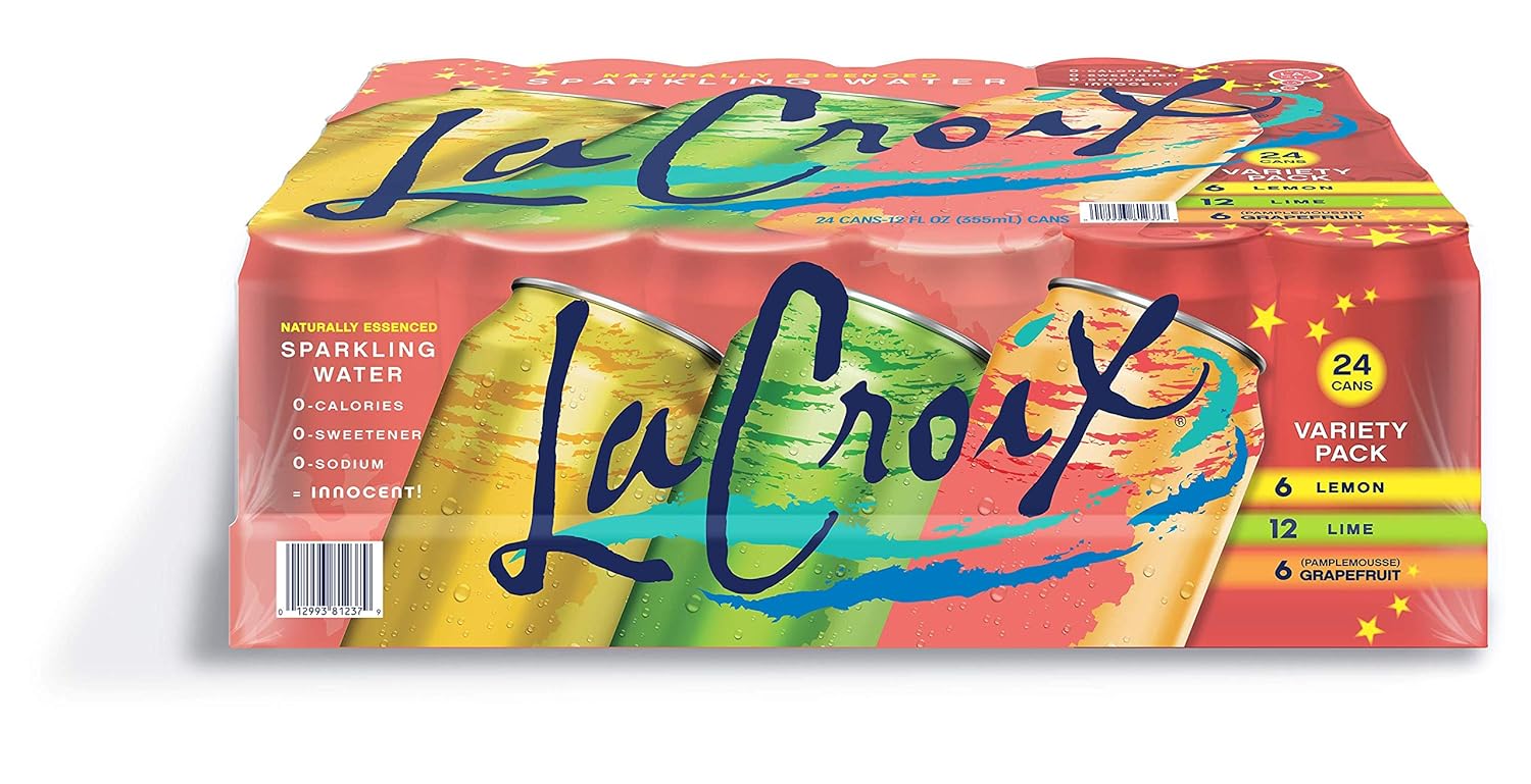 LaCroix Sparkling Water, Lemon, Lime, & Grapefruit Variety Pack, 12 Fl Oz (Pack of 24) Naturally Essenced, 0 Calories