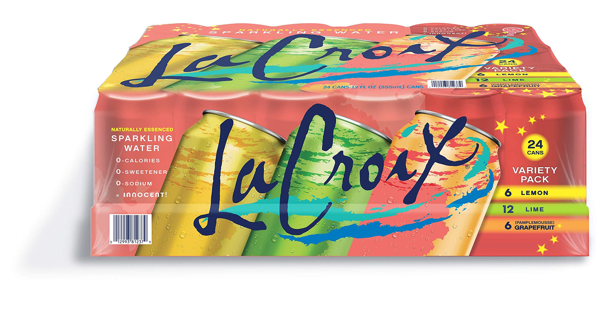 LaCroix Sparkling Water, Lemon, Lime, & Grapefruit Variety Pack, 12 Fl Oz (Pack of 24) Naturally Essenced, 0 Calories