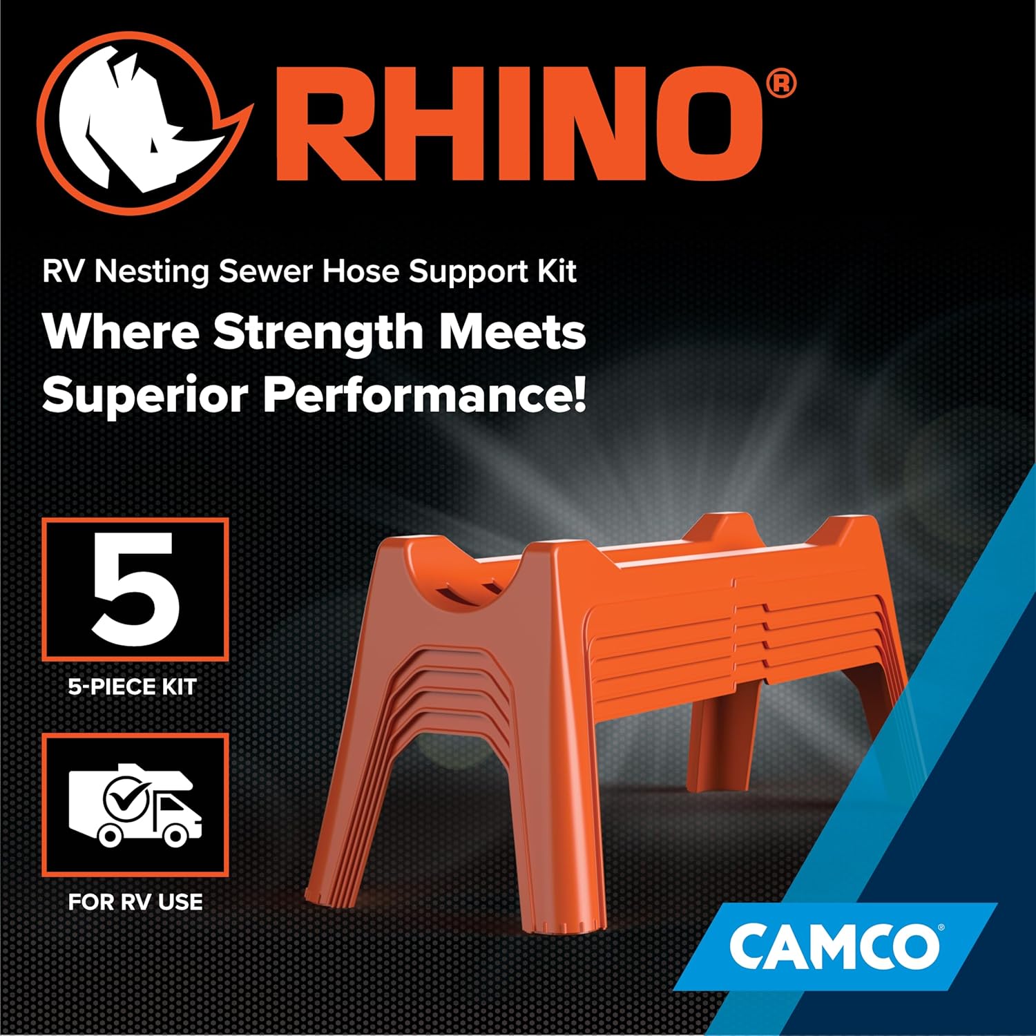 Camco Rhino RV Sewer Hose Support Kit - Extends Over Uneven Terrain for Easy Drainage