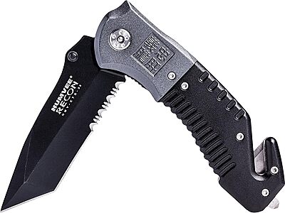 CAMPCO HUMVEE Tactical Recon 8 Pocket Knife with Spring Assist, Tactical Gear, Folding Knife, Serrated Stainless Steel Blade, Pocket Clip, Survival Knife, EDC, Black Handle, Combo Edge