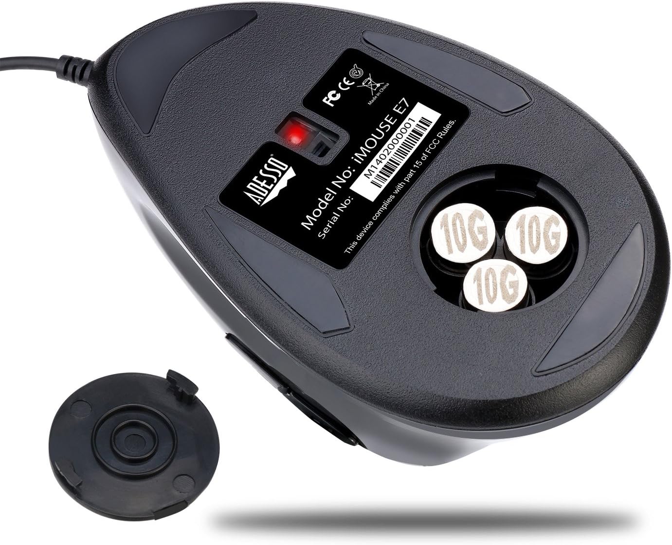 Imouse E7 - Ergonomic Mouse for Left Hand, with Cable, Programmable Functions, and Adjustable Weight, Black