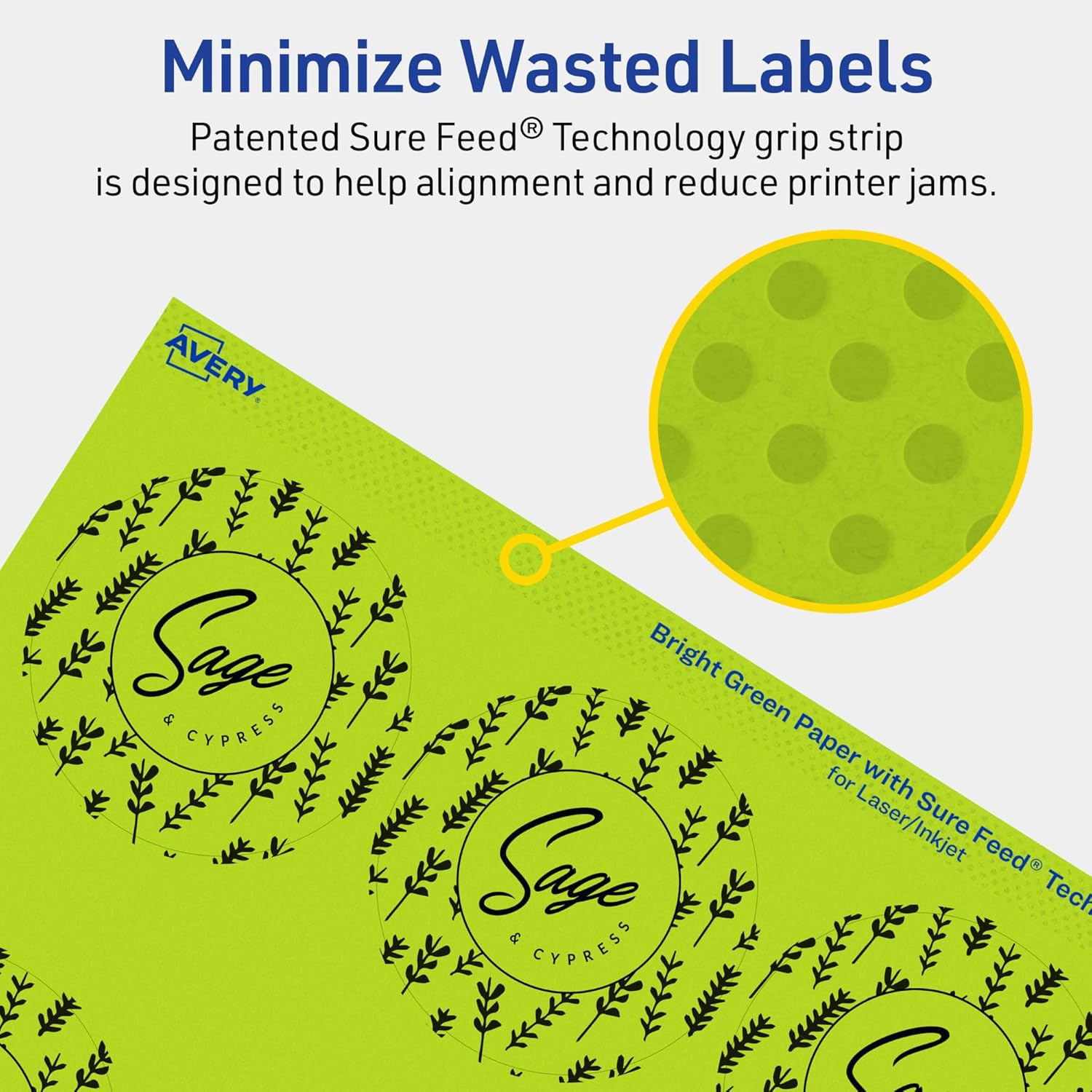 Avery Printable Round Labels, Sure Feed Technology, 2-1/2" Diameter, Bright Green, Print-to-the-Edge, Laser/Inkjet Printable