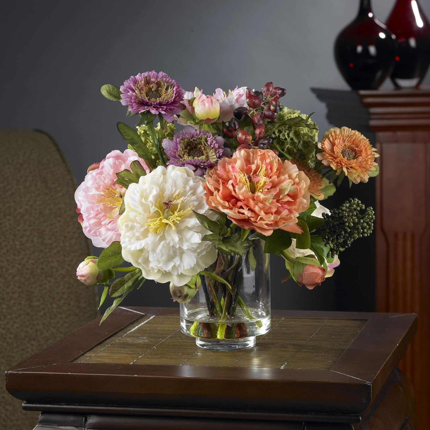 Nearly Natural 4689 Mini Peony Silk Arrangement, Assorted 10 x 10 x 10 Arrangement