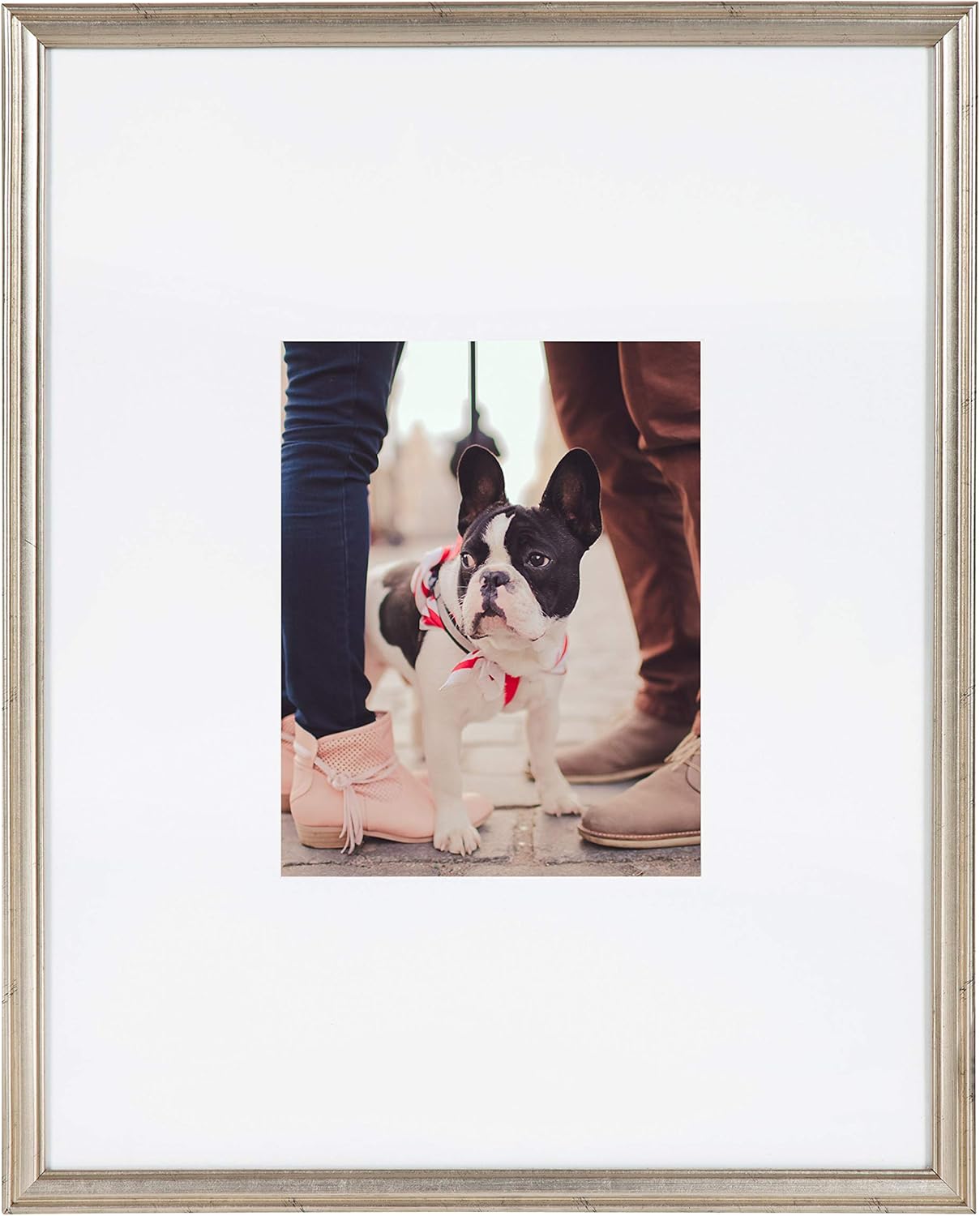 Kate and Laurel Adlynn Wall Picture Frame Set, 16" x 20" matted to 8" x 10", Warm Silver