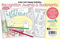 BARKER CREEK Recognition Awards and Bookmarks, Color Me Happy Birthday, 30 Awards that measure 6-3/8" x 5-1/2", 30 Bookmarks that measure 2-1/8" x 5-1/2", 30/Pack (427)