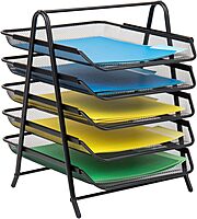 Mind Reader 5-Tier Paper Tray and 10 File Folders Desktop Organizer, 14-1/2inH x 14inW x 11-3/4inD, Black