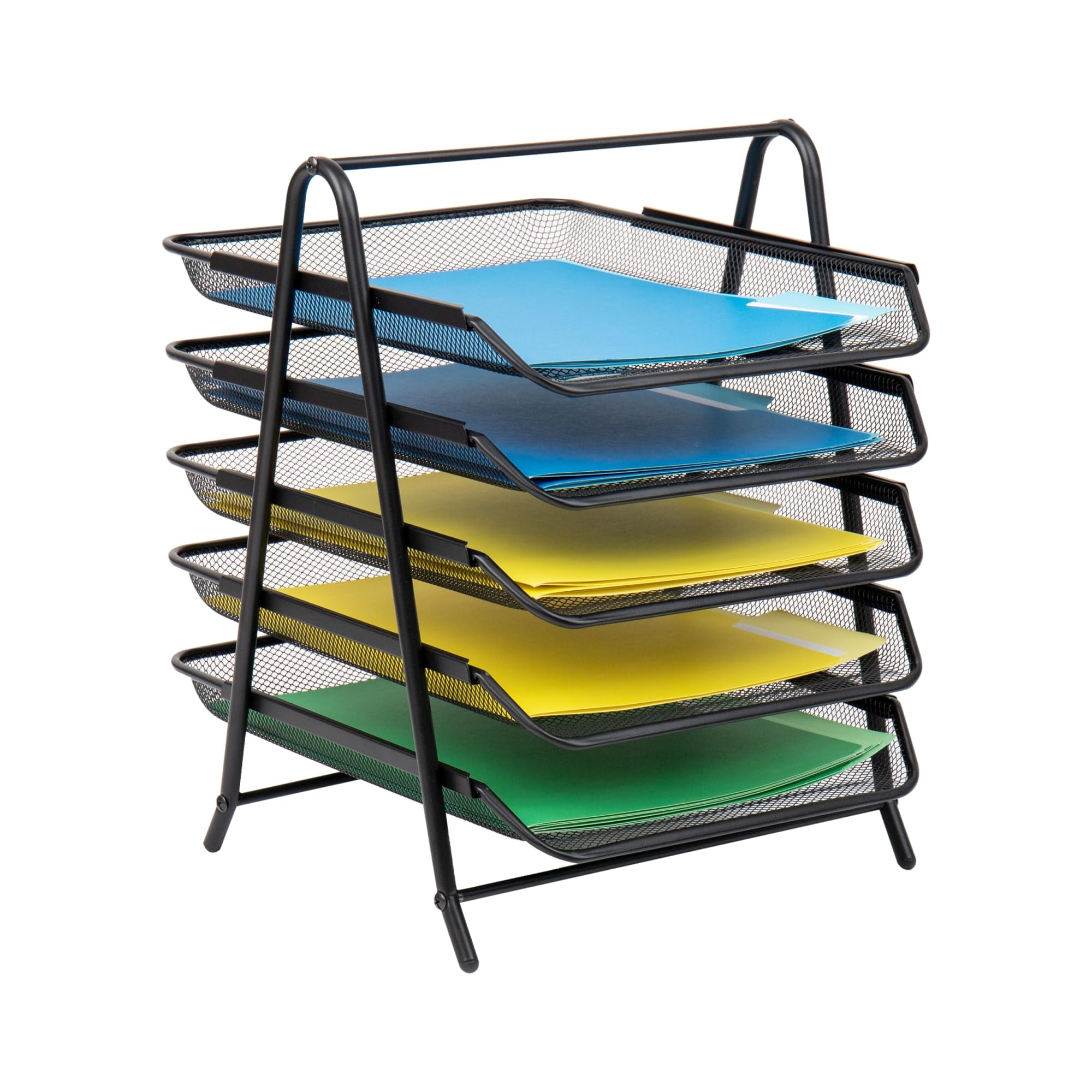 Mind Reader 5-Tier Paper Tray and 10 File Folders Desktop Organizer, 14-1/2inH x 14inW x 11-3/4inD, Black