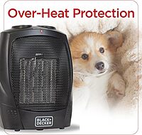 Black+Decker BHDC201 1,500-Watt Personal Ceramic Heater, 9-1/4inH x 7-5/16inW x 6-5/16inD, Black