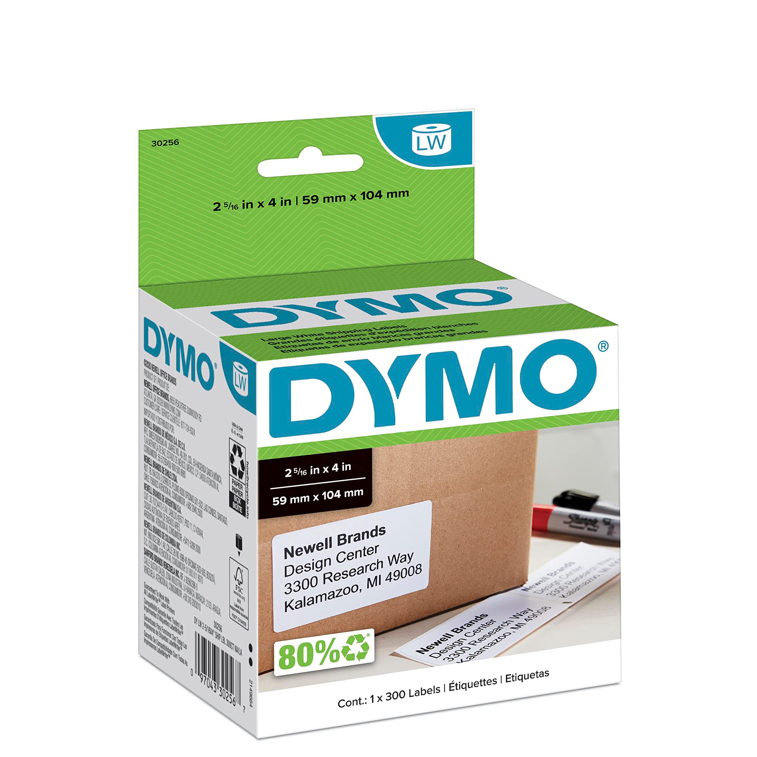 DYMO Authentic LW Large Shipping Labels DYMO Labels for LabelWriter Label Printers Print Up to 6-Line Addresses 2-5/16" x 4"
