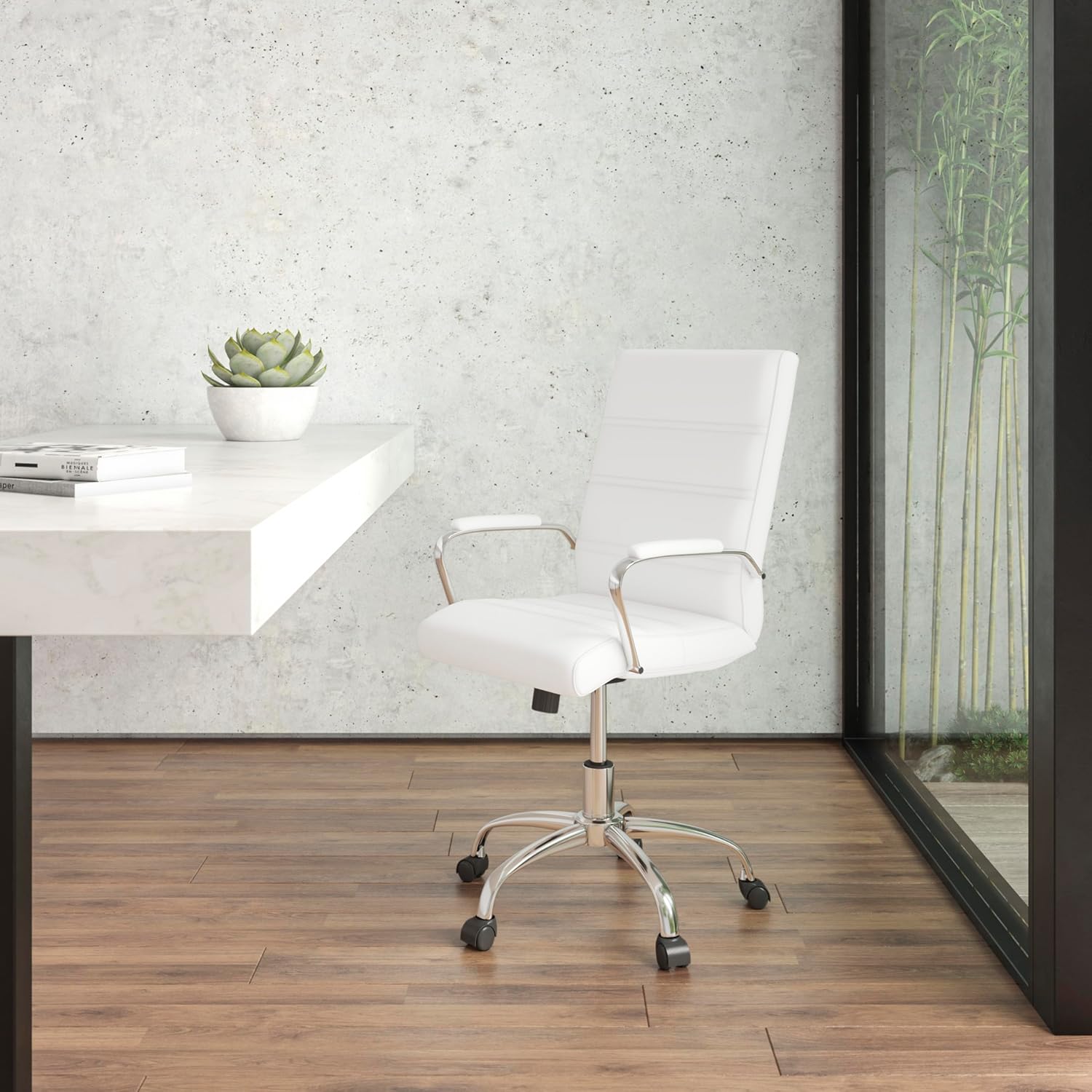 Flash Furniture Whitney Mid-Back Swivel LeatherSoft Desk Chair with Padded Seat and Armrests