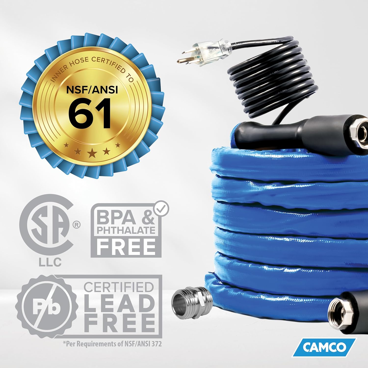 Camco 25-Ft Heated Water Hose for RV - Water Line Freeze Protection Down to -20°F/-28°C