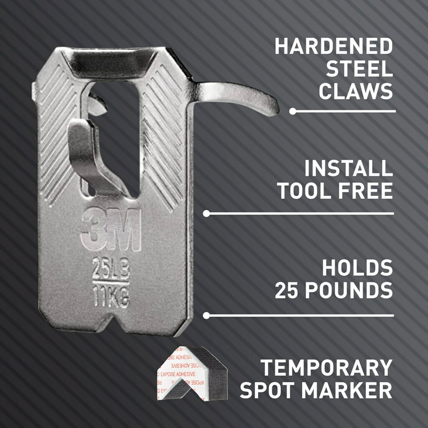 3M CLAW 25 lb. Drywall Picture Hanger with Spot Markers, Heavyweight Hanging Solution for Room Decor and Office Decor, Including Mirrors or Large Art – 4 Pack