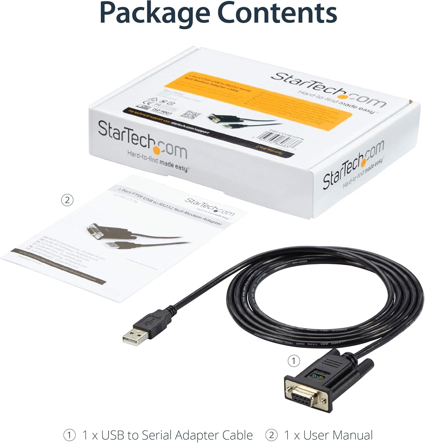 StarTech.com 6ft (1.8m) 1-Port USB to Serial RS232 Adapter, FTDI DB9 Serial DCE Adapter Cable, Null Modem, USB 2.0 - TAA