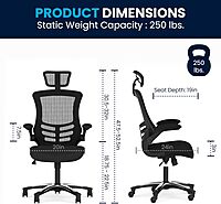Flash Furniture Kelista High-Back Swivel Office Chair with Adjustable Lumbar Support and Seat Height, Ergonomic Mesh Desk Chair, Black Black Contemporary