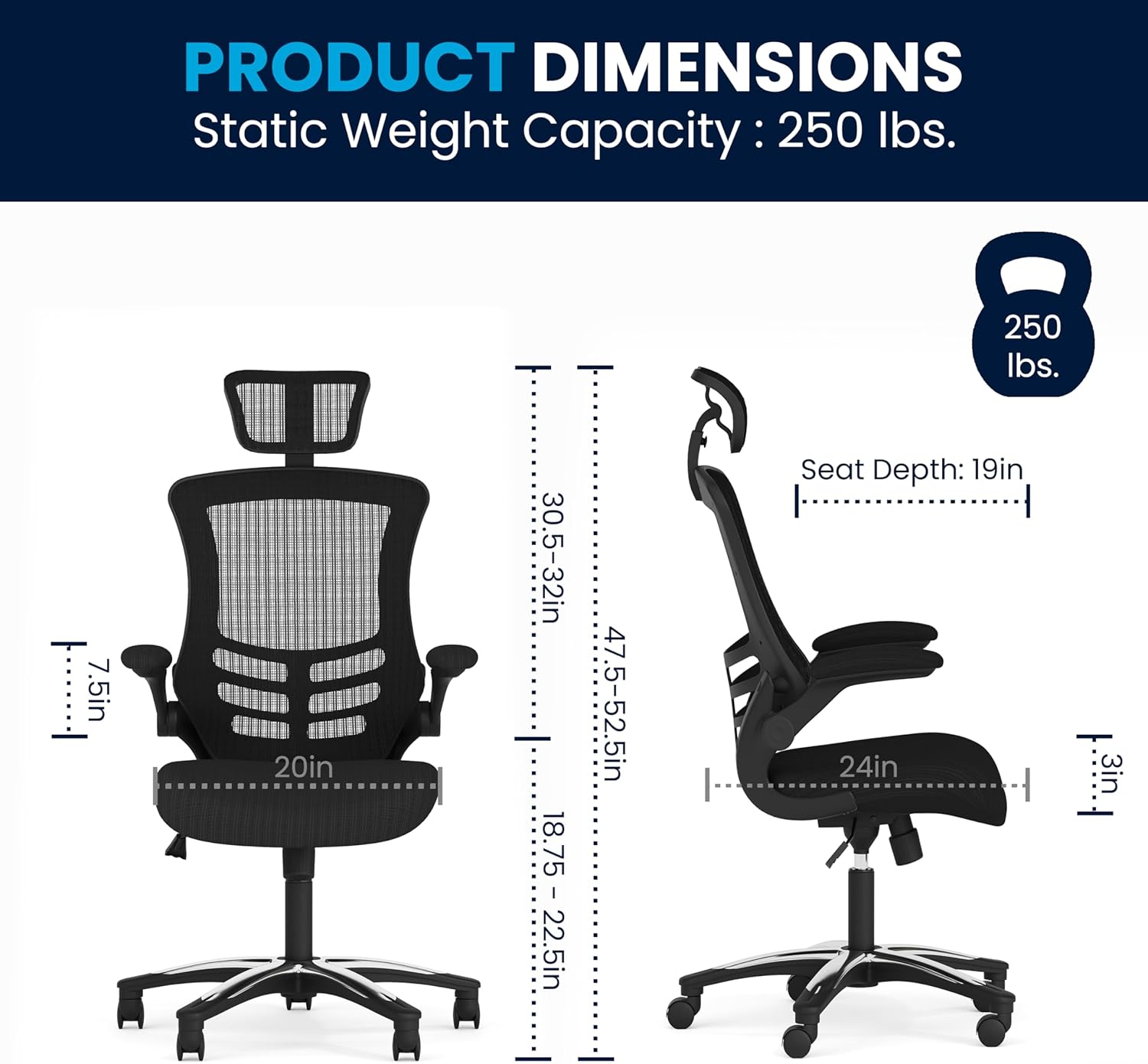 Flash Furniture Kelista High-Back Swivel Office Chair with Adjustable Lumbar Support and Seat Height