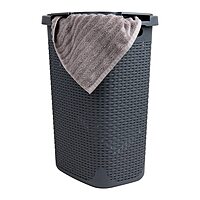 Mind Reader 60L Slim Laundry Hamper with Lid, Wicker-Style Plastic