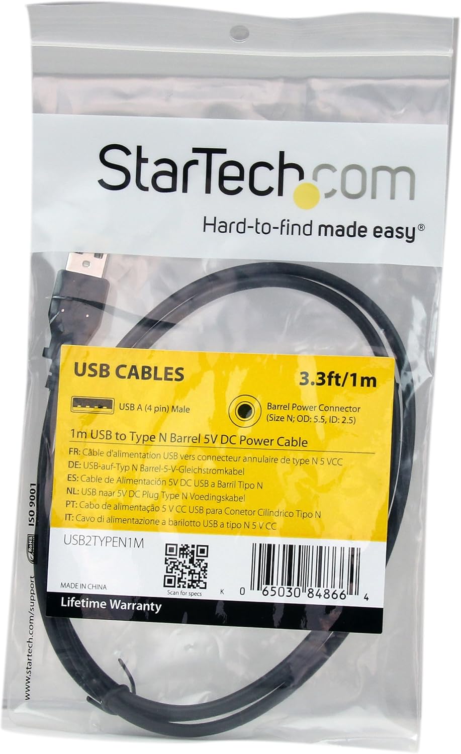 StarTech.com USB-A to Coaxial Barrel 5V Power Cable
