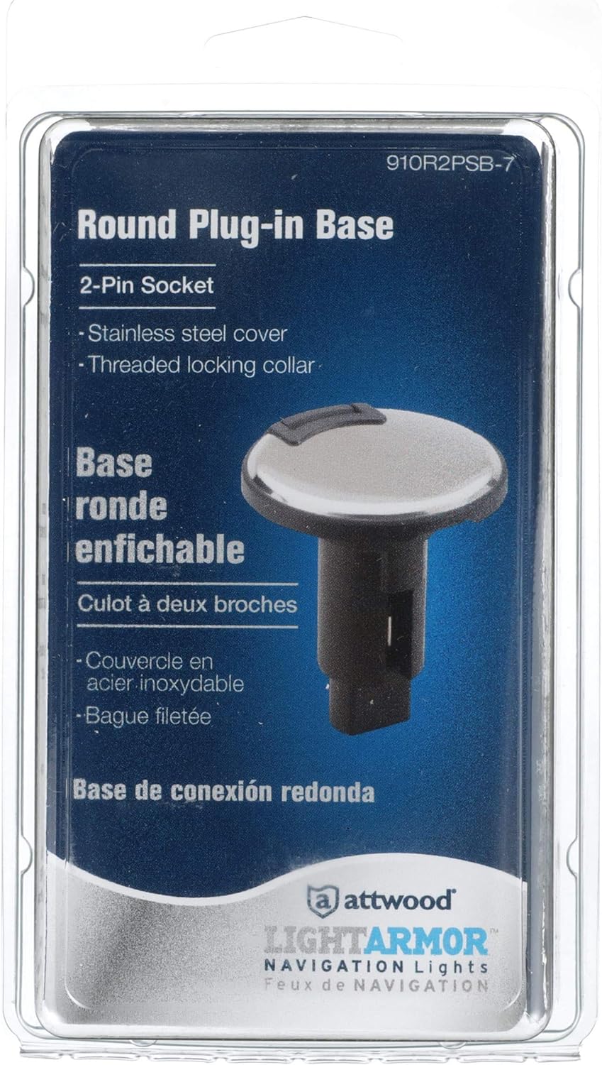 Attwood 910R2PSB-7 LightArmor™ 910R Series Round Plug-in Light Base — for All-Around Pole Light, 2-Pin