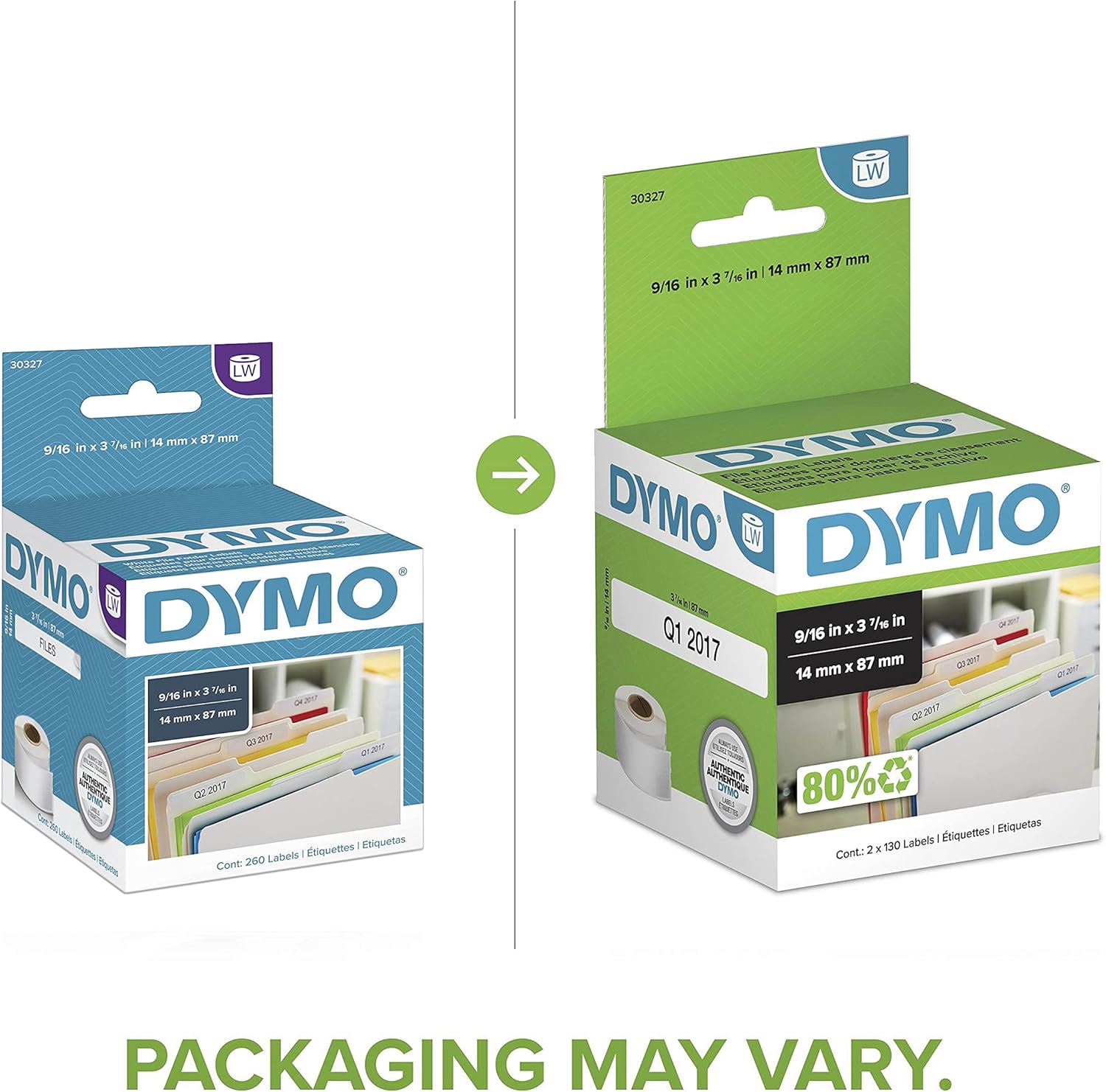 DYMO Authentic LW 1-Up File Folder Labels DYMO Labels for LabelWriter Label Printers White 9/16" x 3-7/16" 2 Rolls of 130