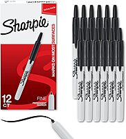 Sharpie Retractable Permanent Markers, Fine Point, Black, Box Of 12
