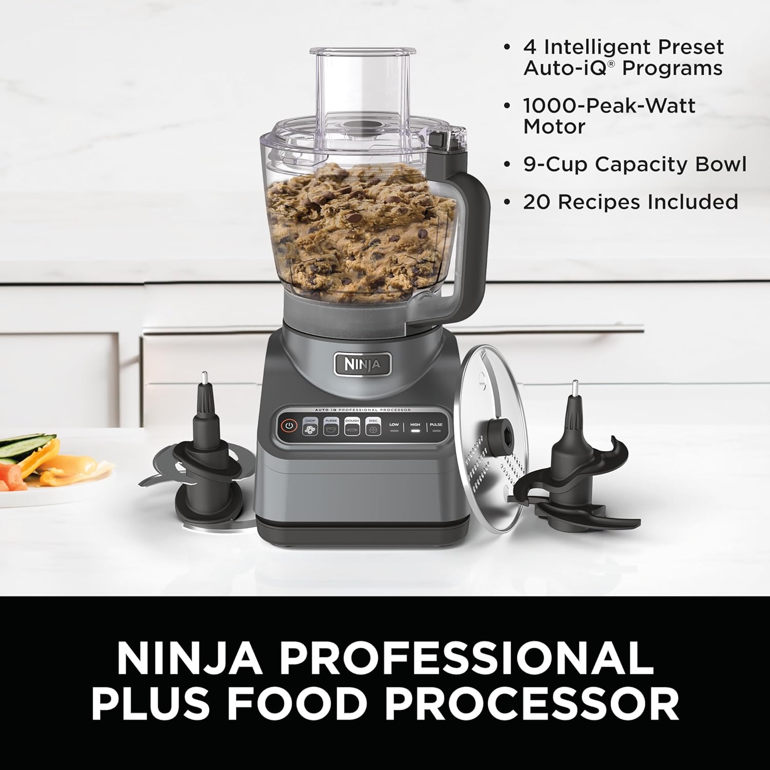 Ninja Food Processor, Professional Plus, 1000 Peak Watts, 4 Functions for Chopping, Slicing