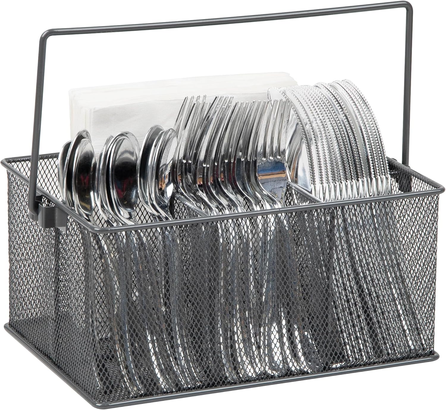 Mind Reader Utensil Holder, Silverware Organizer Caddy, Metal Mesh, 10L x 7W x 4.75H