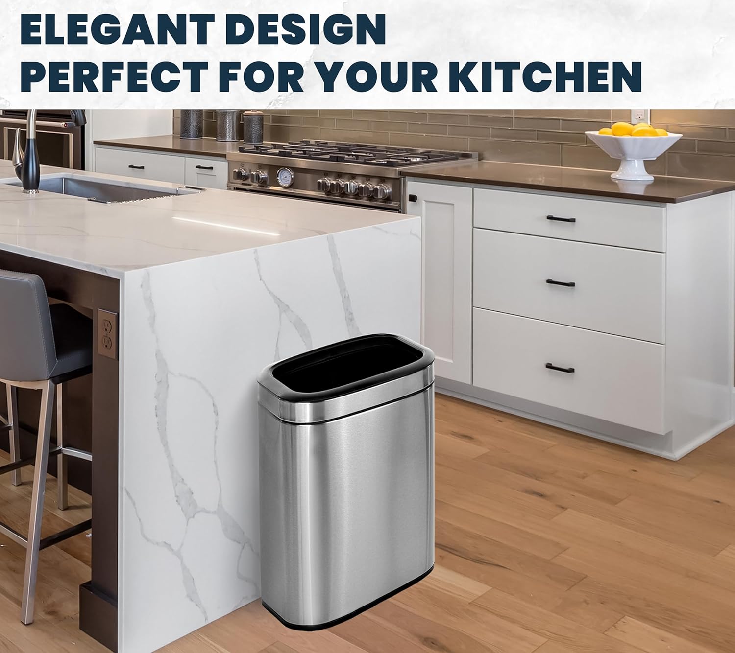 Alpine Stainless Steel Open Top Trash Can 10.5 Gallon - 40L Garbage Can for Kitchen, Bathroom, Office & More with Removable Bin, Brushed Nickel Finish, Space-Saving Slim Modern Design