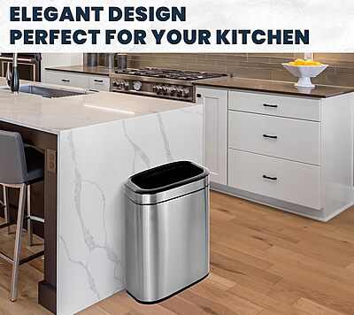 Alpine Stainless Steel Open Top Trash Can 10.5 Gallon - 40L Garbage Can for Kitchen, Bathroom, Office & More with Removable Bin, Brushed Nickel Finish, Space-Saving Slim Modern Design