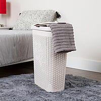 Mind Reader 40L Slim Laundry Hamper with Lid, Wicker-Style Plastic