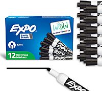 EXPO Dry Erase Markers, Low Odor Ink, Black, Bullet Tip, 12 Count - Whiteboard, Calendar, Organization