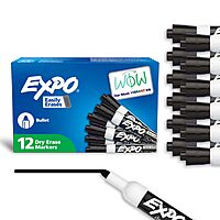 EXPO Dry Erase Markers, Low Odor Ink, Black, Bullet Tip, 12 Count - Whiteboard, Calendar, Organization