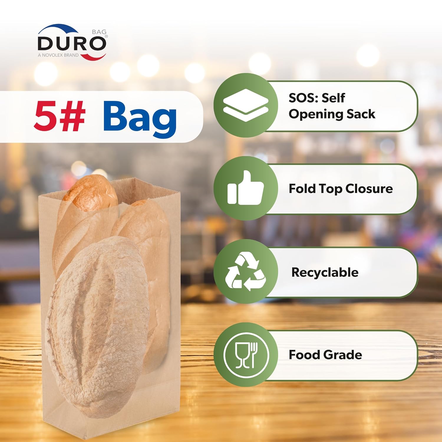 Duro ID# 18405 5# SOS Bag 35# 100% Recycled Natural Kraft, Pack of 500