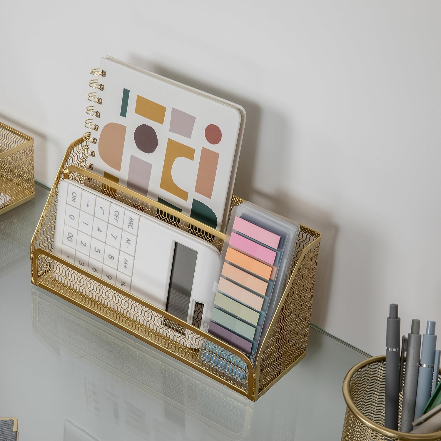 Martha Stewart Ryder Mesh Metal 6-Piece Desktop Organizer Set, Gold