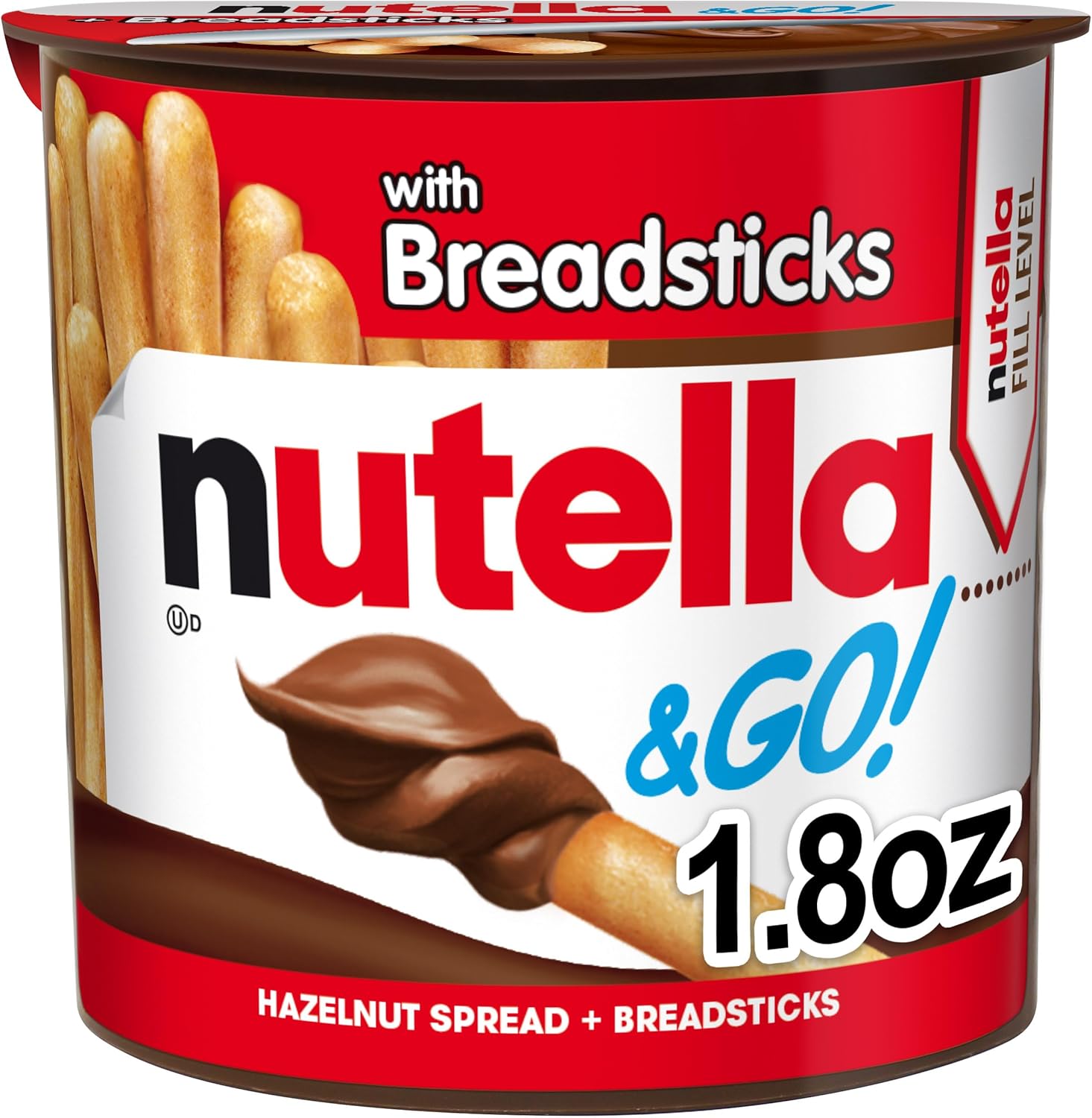 Nutella & GO! Hazelnut and Cocoa Spread with Breadsticks, Snack Cup, 1.8 oz Hazelnut 1.8 Ounce (Pack of 1)