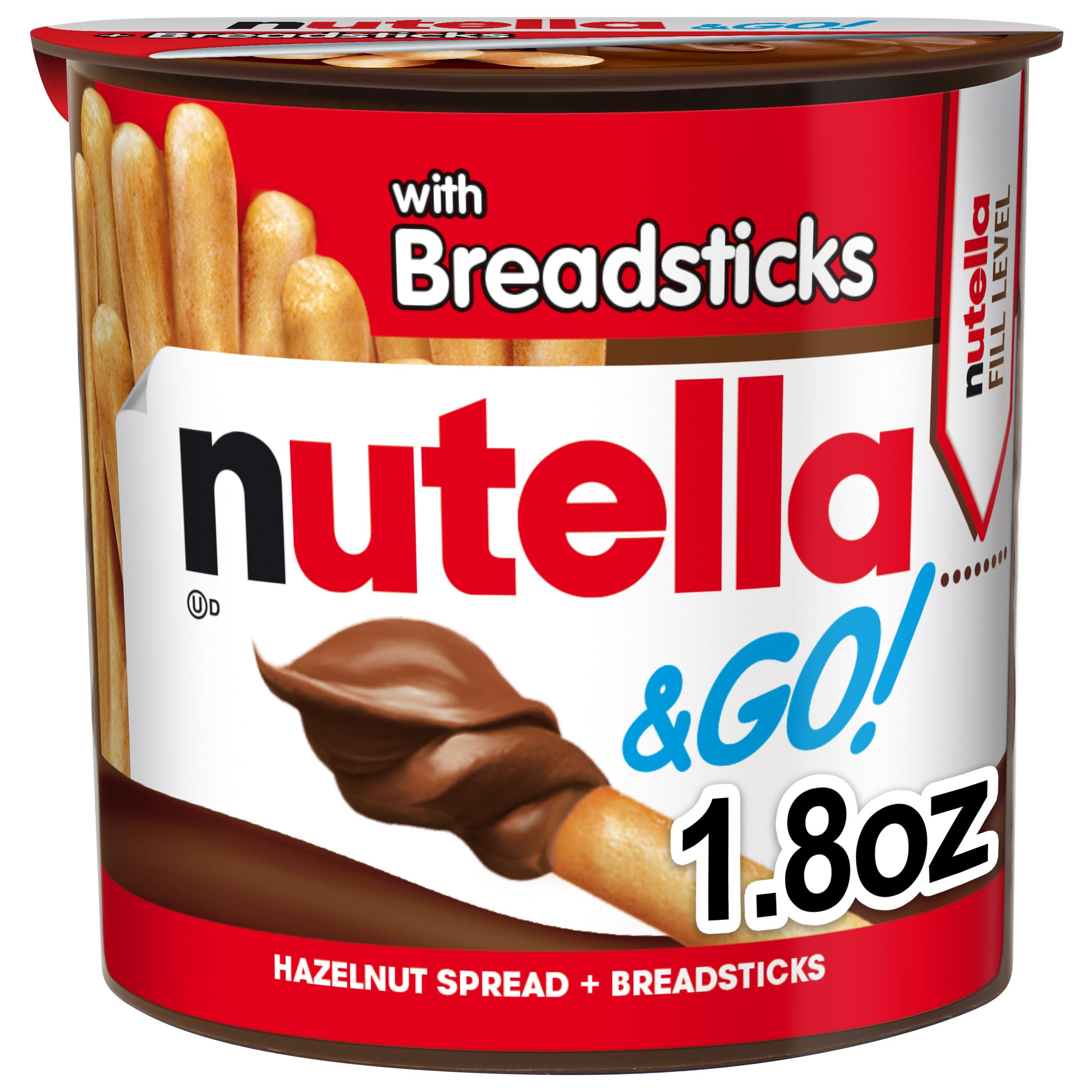 Nutella & GO! Hazelnut and Cocoa Spread with Breadsticks, Snack Cup, 1.8 oz Hazelnut 1.8 Ounce (Pack of 1)
