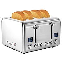 MegaChef 4-Slice Stainless Steel Toaster, Silver
