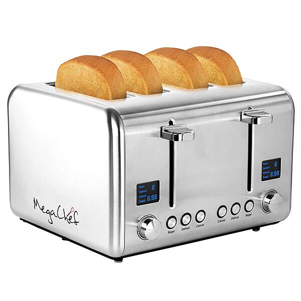 MegaChef 4-Slice Stainless Steel Toaster, Silver