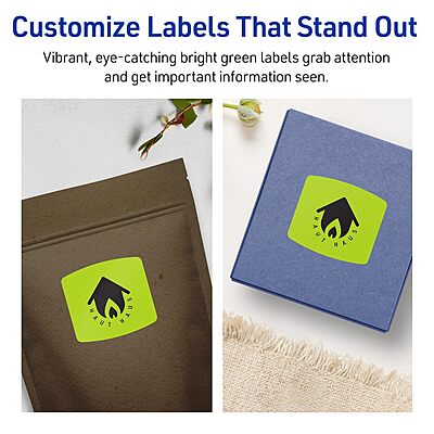 Avery Print-To-The-Edge Labels With Sure Feed Technology, 94124-BGP10, Arched Square, 2in x 2-3/16in, Matte Bright Green, Pack of 120