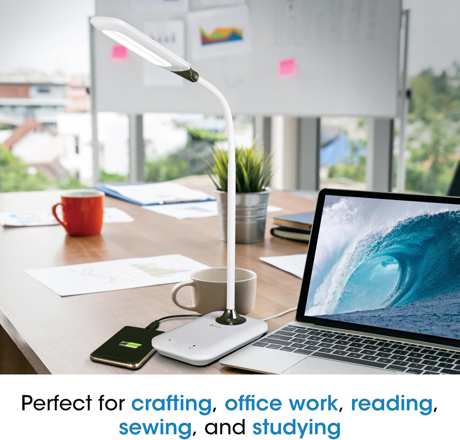 OttLite Enhance LED Sanitizing Desk Lamp with USB Charging – Eliminates up to 99.9% of Bacteria, Touch Activated