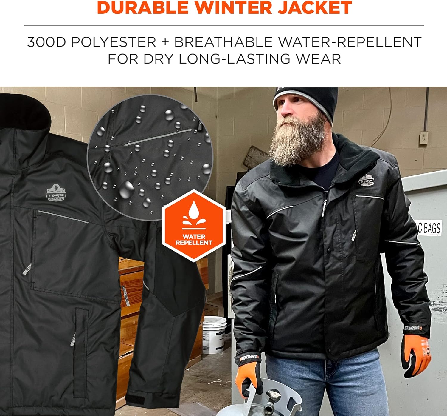 ERGODYNE N-FERNO 6467 Winter Work Jacket, Workwear Outerwear, Thermal Insulation, Removable Hood