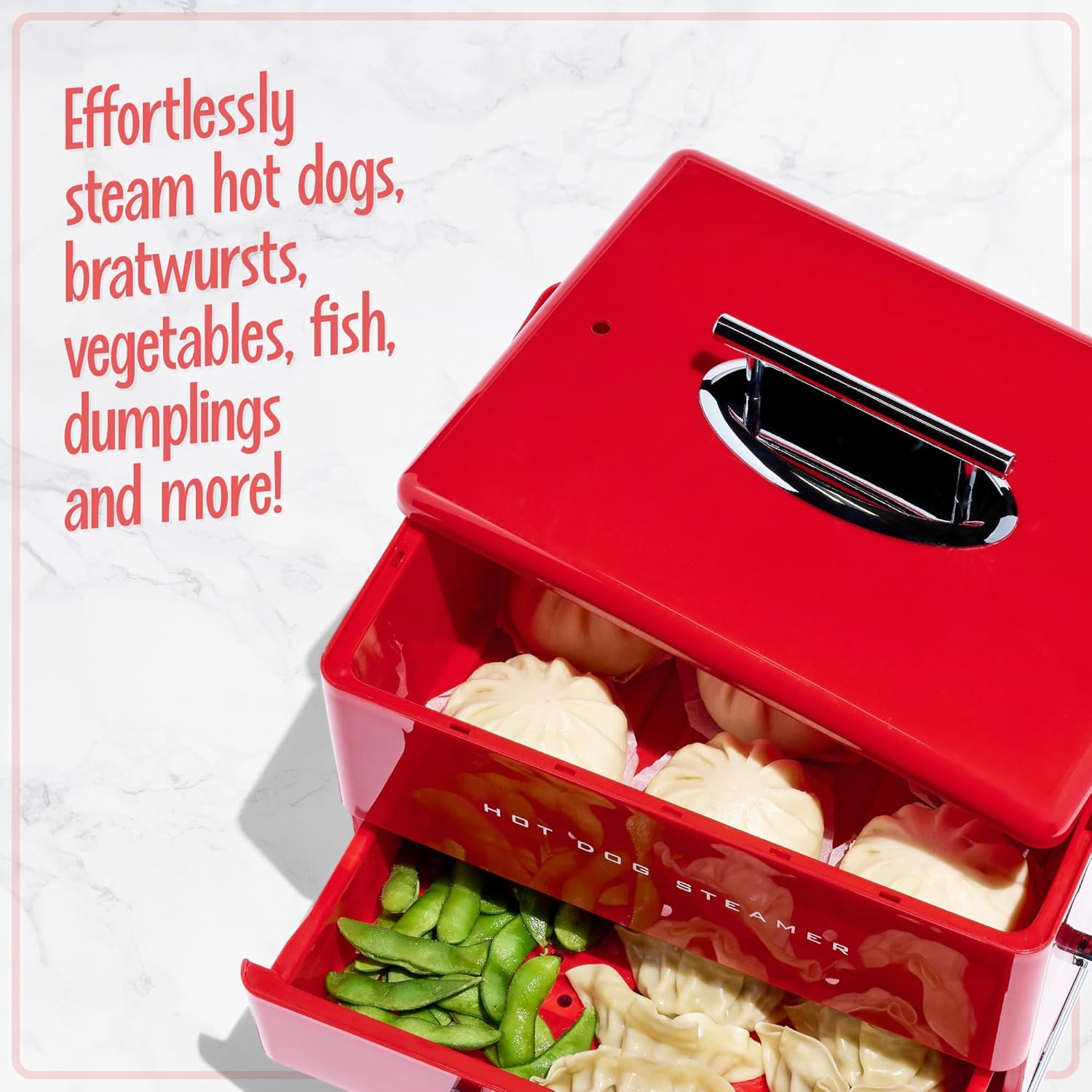 NOSTALGIA Extra Large Diner-Style Hot Dog Steamer & Bun Warmer